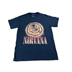 Nirvana T-Shirt Men's Medium Black Happy Face 100% Cotton Logo